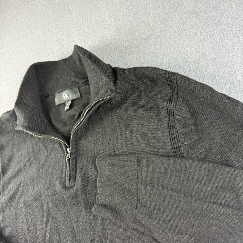 Banana Republic Sweater Men's L Black Extra Fine Merino Wool 1/4 Zip Pullover